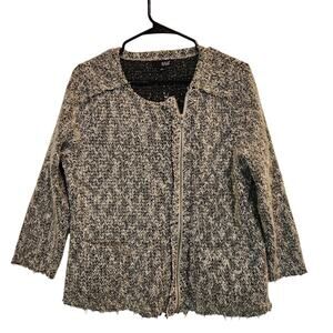 A.N.A A New Approach Black Crewneck Full Zip Preppy Tweed Blazer Jacket Size XL